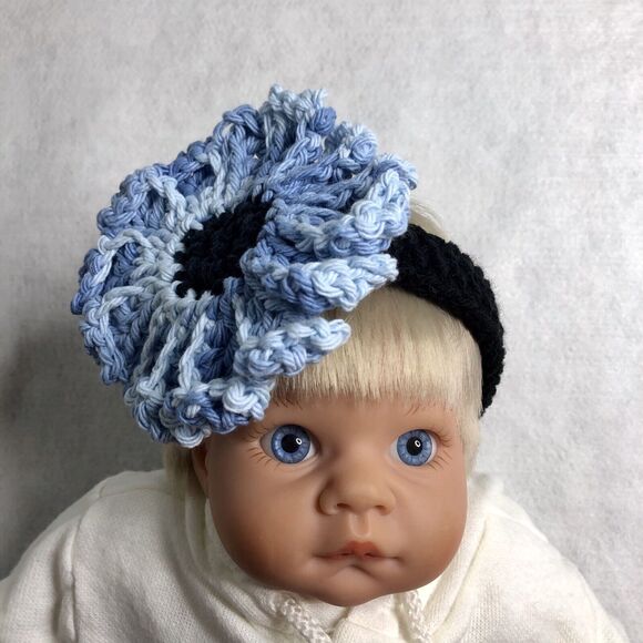 Handmade Crochet Blue Flower Baby Headband - Picture 1 of 8